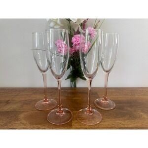 Vintage Luminarc France Pink Blush Champagne‎ Flutes French Glass Set Wedding